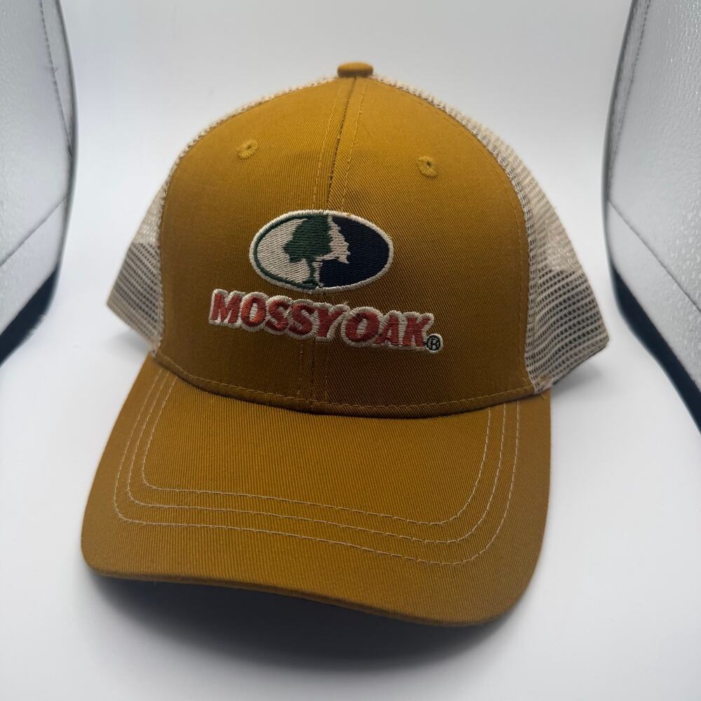 Mossy Oak Mustard Brown Tan Mesh Trucker Hat Adjustable Snapback Infinity OSFM